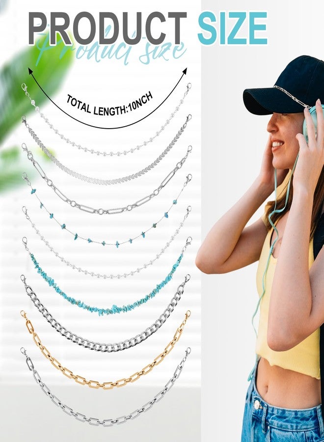 Quelay 9 Pcs Trucker Hat Chains Charms for Women Man Bill Decoration DIY Pearl Metal Chains for Mesh Baseball Cap(Turquoise) - Image 2